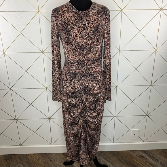 Joie Aja NWT Leopard Print Long Sleeve Midi Dress Size Large